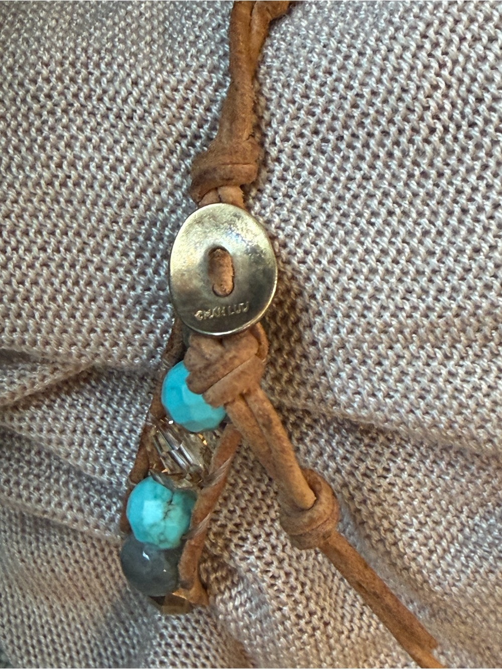 Chan Luu Turquoise Labradorite Gold Bead Single Wrap Leather Bracelet Boho - Picture 8 of 8